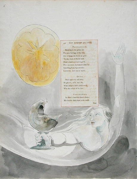The Descent of Odin, design 82 från The Poems of Thomas Gray (wc med penna och bläck på papper) av William Blake