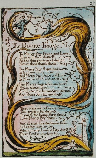 The Divine Image, illustration från Songs of Innocence and of Experience (Bentley Copy L) pl.27 (Bentley 18) 1789-94 (reliefetsning med penna & wc på papper) av William Blake