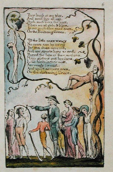 The Echoing Green, plåt 2 (Bentley 7) från Songs of Innocence and of Experience, c.1789-94 (reliefetsning med penna och bläck och wc) av William Blake