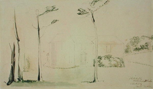 The Entrance Front of Hayleys House at Eartham, 1801 (penna & bläck och wc över grafit på papper) av William Blake