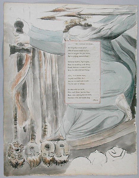 The Fatal Sisters, design 72 från The Poems of Thomas Gray, 1797-98 (wc med penna och bläck på papper) av William Blake