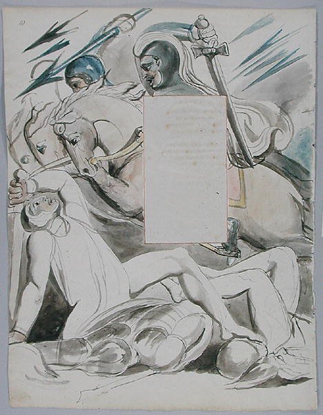 The Fatal Sisters, design 76 från The Poems of Thomas Gray, 1797-98 (wc med penna och bläck på papper) av William Blake