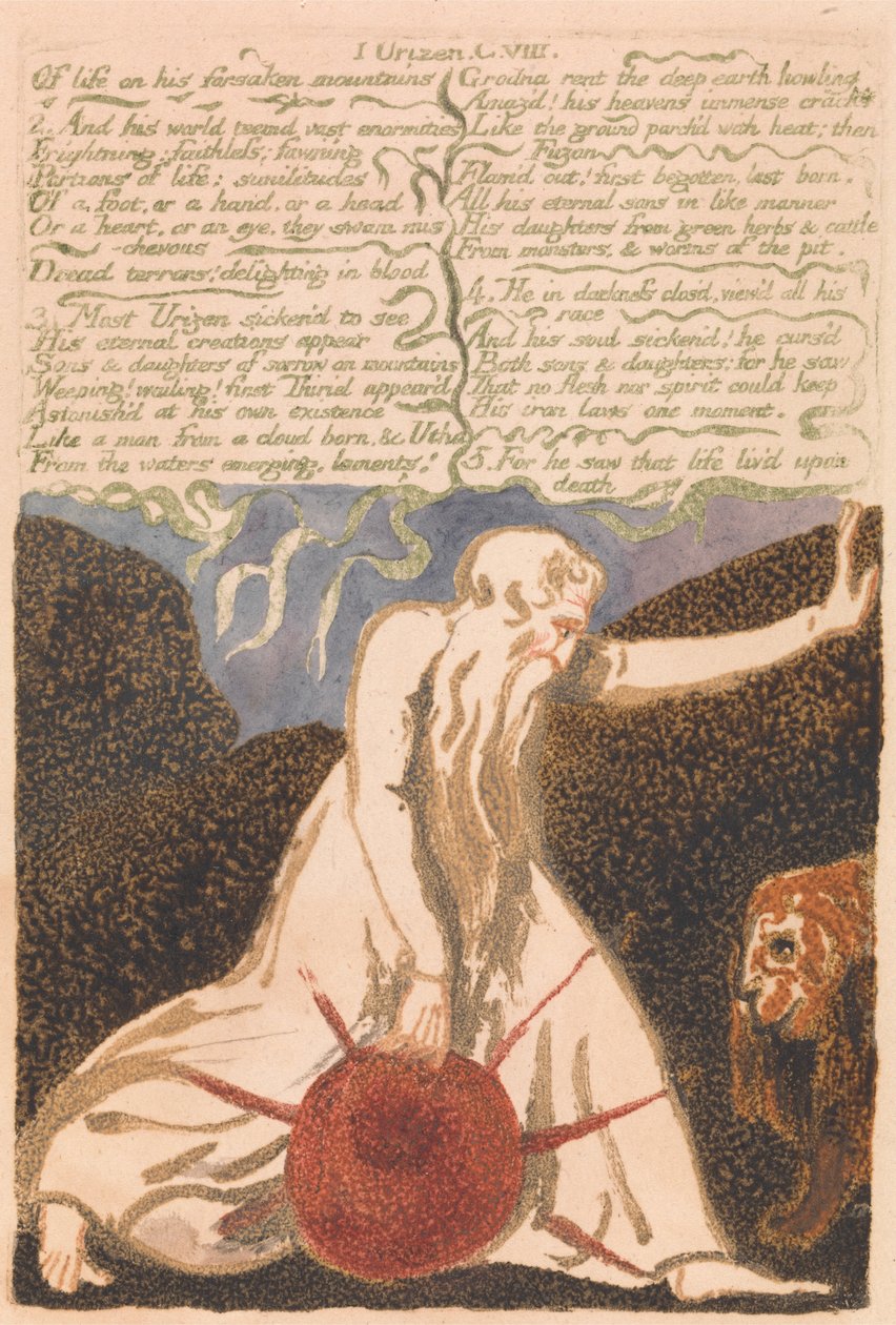 Den första boken av Urizen, platta 20, av liv övergivna berg. . . . (Bentley 23) av William Blake