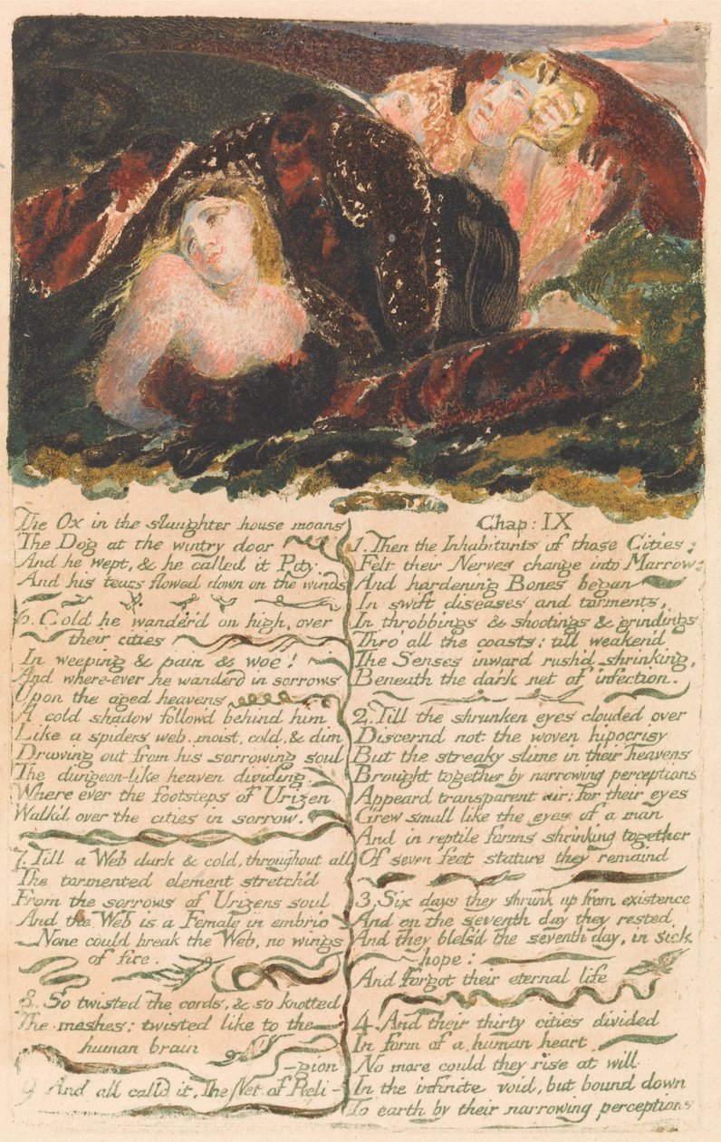 Urizens första bok, Platta 23- Oxen i slakteriet stönar . . . . (Bentley 25) av William Blake