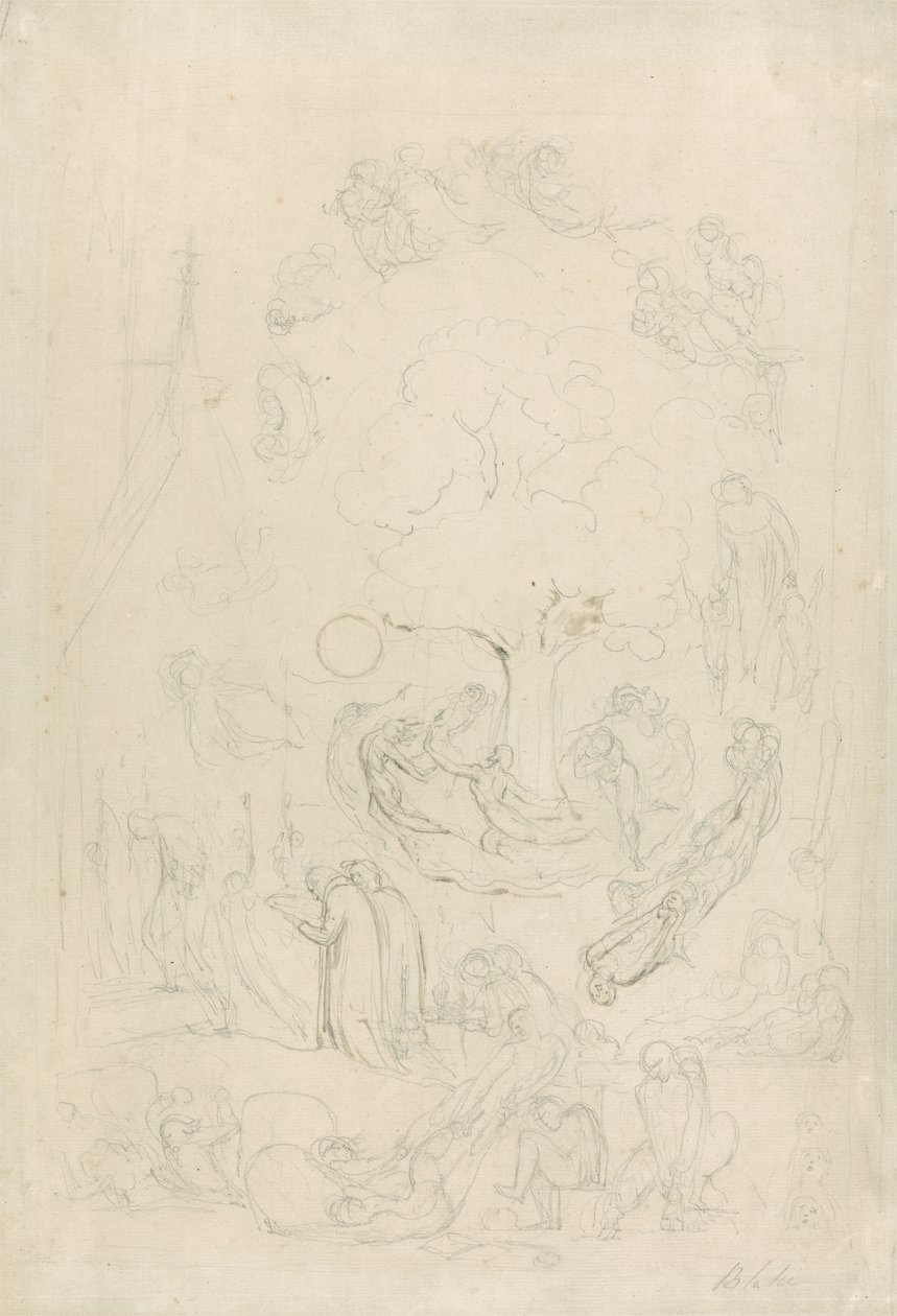 The Gambols of Ghosts enligt deras affektioner före den slutliga domen, 1805-08 (grafit och brun tvätt på papper) av William Blake
