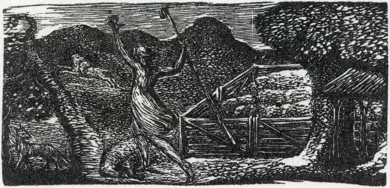 Den gode herden jagar bort vargen, illustration från Dr. Thorntons "The Pastorals of Virgil". av William Blake
