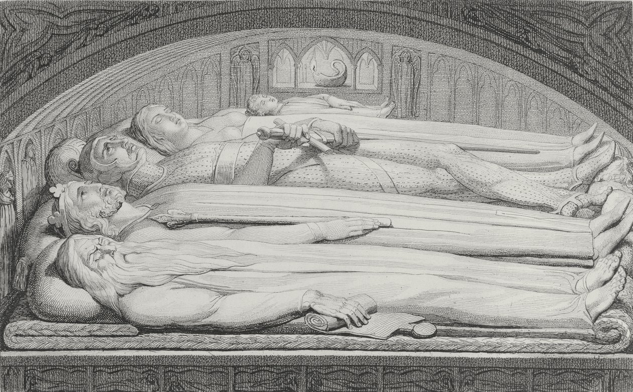 Kungen, rådgivaren, krigaren, modern och barnet i graven, illustration från "The Grave, A Poem" av William Blake (1757-1827), graverad av Luigi Schiavonetti (1765-1810), 1808 av William Blake