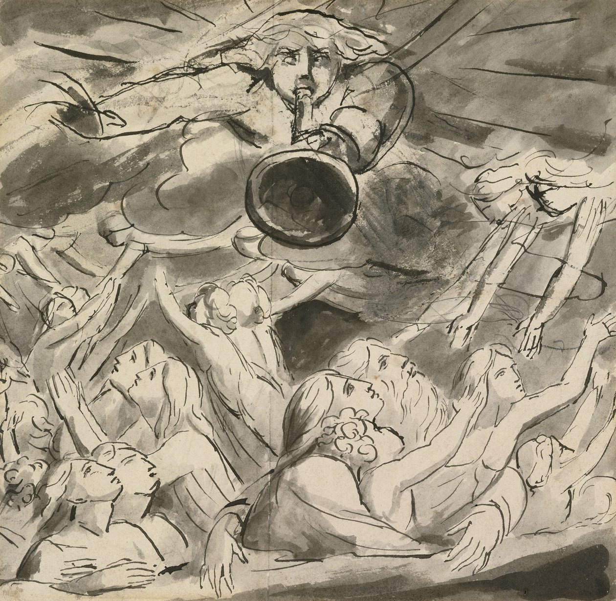 The Last Trumpet (penna och bläck med tvätt på papper) av William Blake