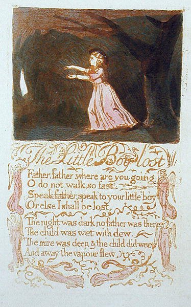 The Little Boy Lost, plåt 20 från Songs of Innocence, 1789 (reliefetsning med wc) av William Blake