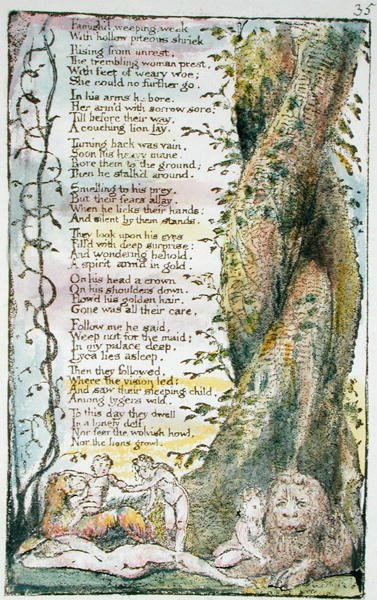 The Little Girl Found, plåt 35 (Bentley 36) från Songs of Innocence and of Experience (Bentley Copy L) 1789-94 (reliefetsning med penna och wc) av William Blake