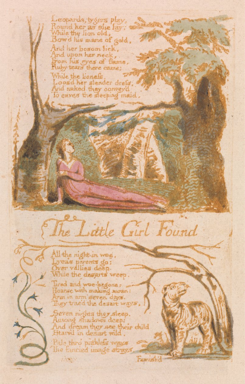 The Little Girl Found, plåt 6 från Songs of Innocence, 1789 (reliefetsning med wc på papper) av William Blake