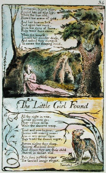 The Little Girl Lost and The Little Girl Found, platta 34 (Bentley 35) från Songs of Innocence and of Experience (Bentley Copy L) 1789-94 (reliefradering med penna och vv) av William Blake