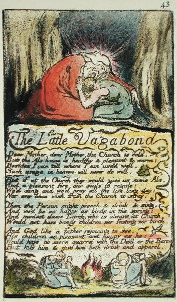 The Little Vagabond, platta 43 (Bentley 45) från Songs of Innocence and of Experience (Bentley Copy L) 1789-94 (reliefradering med penna och wc) av William Blake