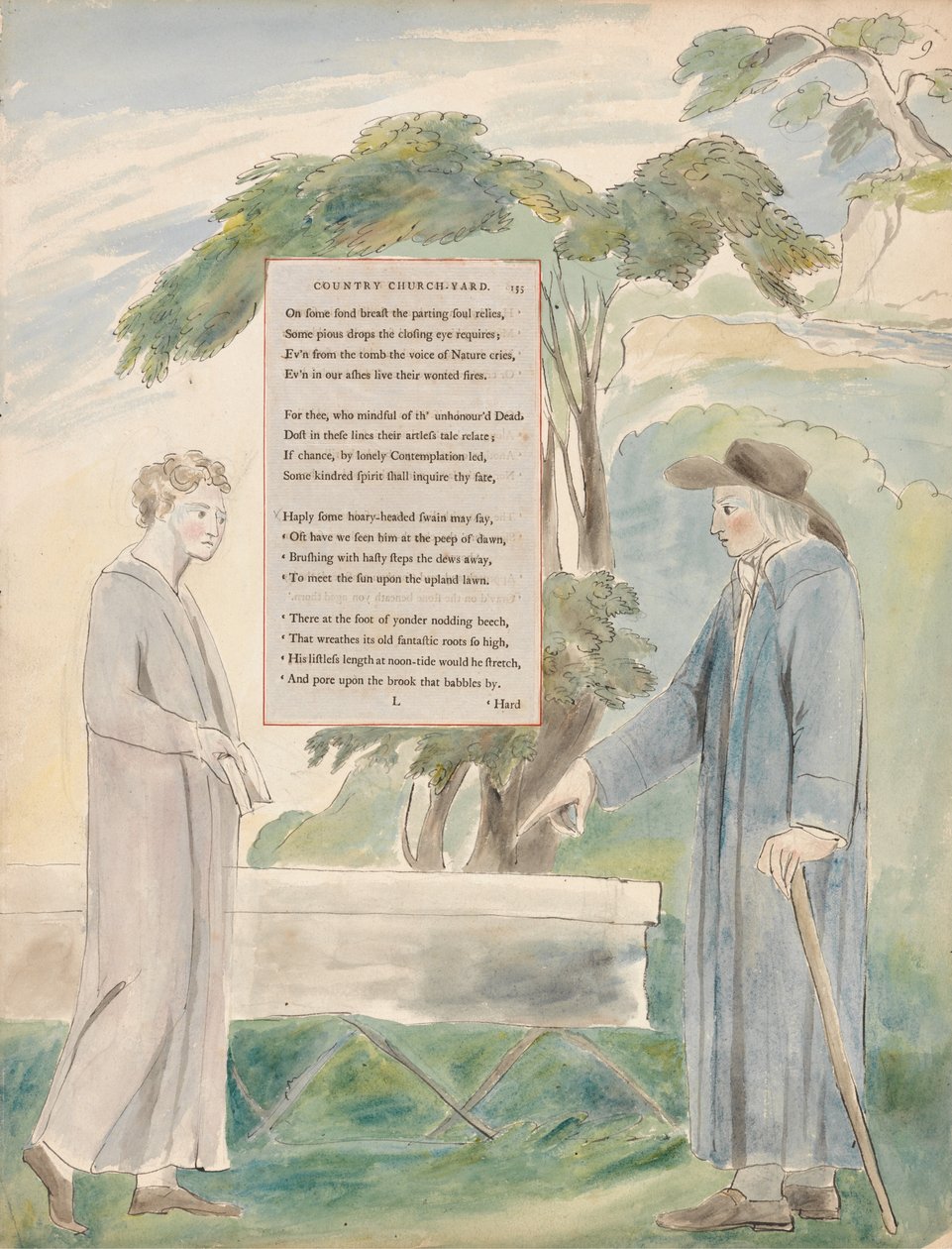 Thomas Greys dikter, design 113, elegans skriven i en lantkyrka-gård. av William Blake