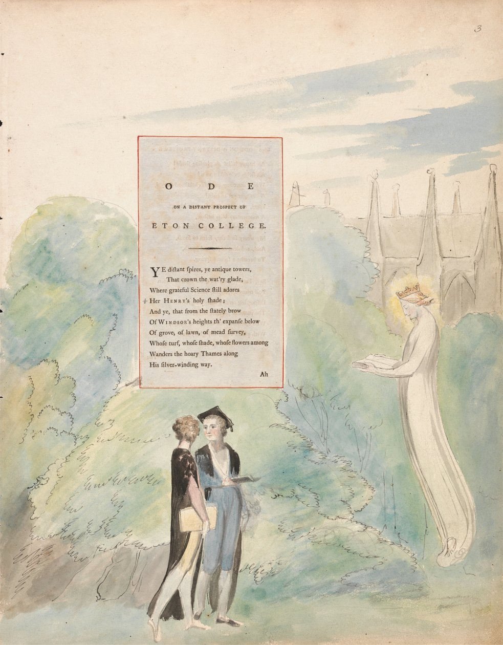 Thomas Greys dikter, design 15, ode på ett avlägset perspektiv av Eton College. av William Blake