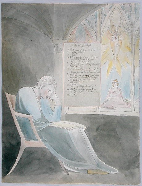 The Progress of Poesy, design 42 från The Poems of Thomas Gray, 1797-98 (wc med penna och svart bläck på papper) av William Blake