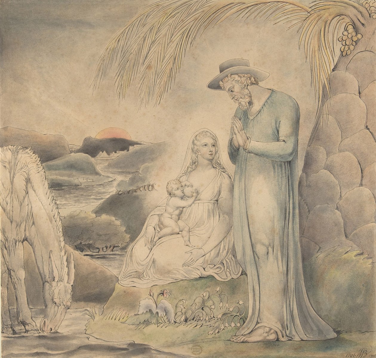 The Rest on the Flight into Egypt, 1806 (wc, penna och svart bläck över grafit) av William Blake