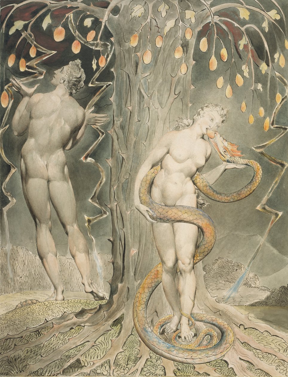 Evas frestelse och fall av William Blake