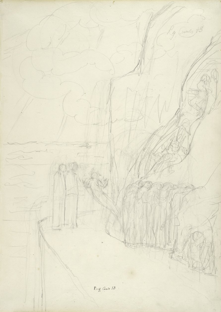 The Terrace of Envious Souls, illustration till den gudomliga komedin av Dante Alighieri, 1824-27 (penna och krita på papper) av William Blake