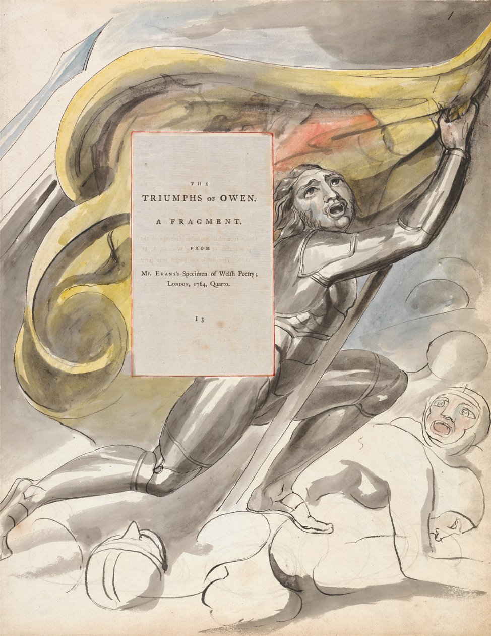 The Triumphs of Owen, Design 87 från The Poems of Thomas Gray, 1797-98 (wc med penna och bläck på papper) av William Blake
