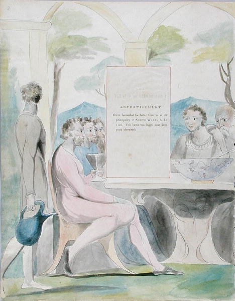 The Triumphs of Owen, design 88 från The Poems of Thomas Gray, 1797-98 (wc med penna och bläck på papper) av William Blake