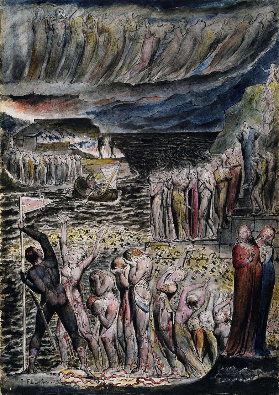 The Vestibule of Hell and Souls Mustering to Cross the Acheron  av William Blake