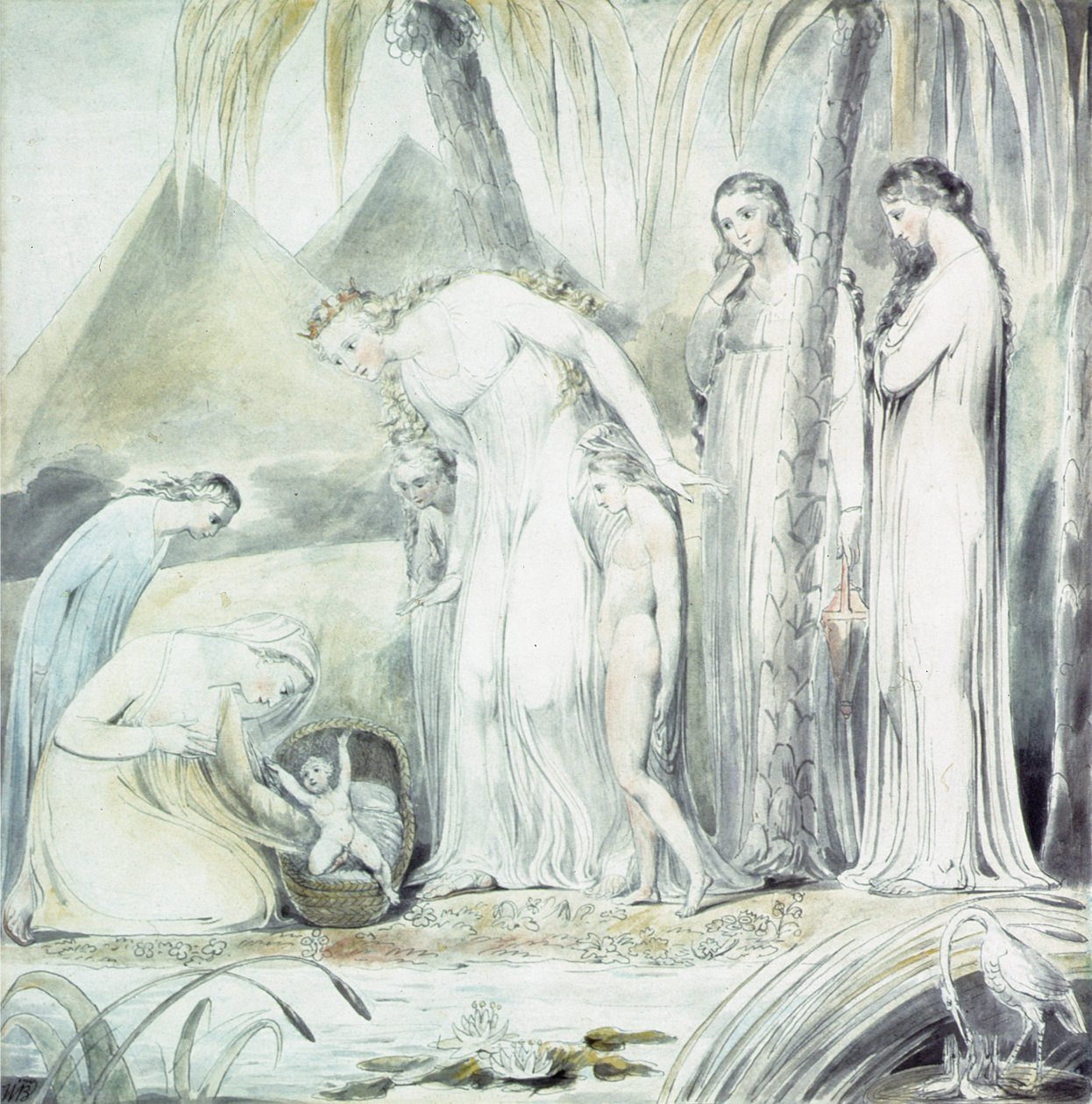 Faraos dotters medlidande eller Moses fynd, 1805 (penna och wc över blyertspenna) av William Blake