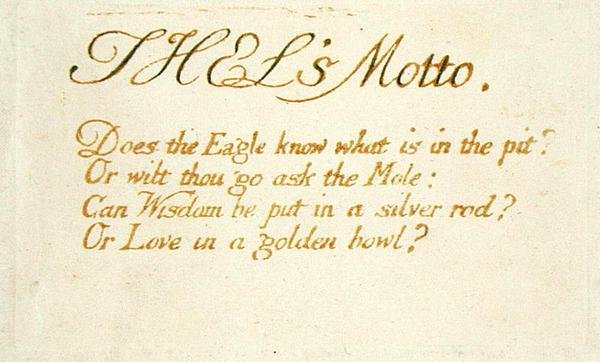 Thels Motto..., plåt 1 från The Book of Thel, 1789 (handfärgad reliefetsning med penna och wc på papper) av William Blake