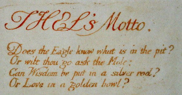 Thels Motto..., plåt 1 från The Book of Thel, 1789 (reliefetsning med penna och wc) av William Blake