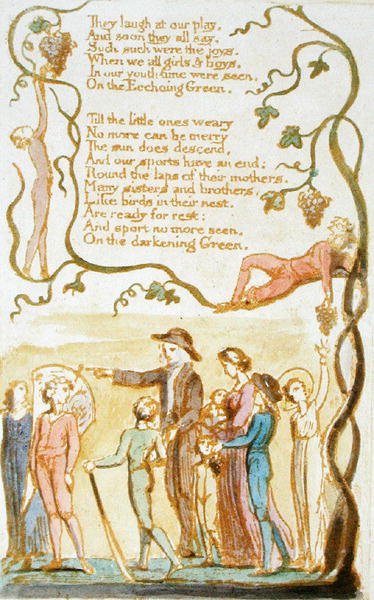 They Laugh at our Play..., plåt 11 från Songs of Innocence, 1789 (reliefetsning med wc på papper) av William Blake