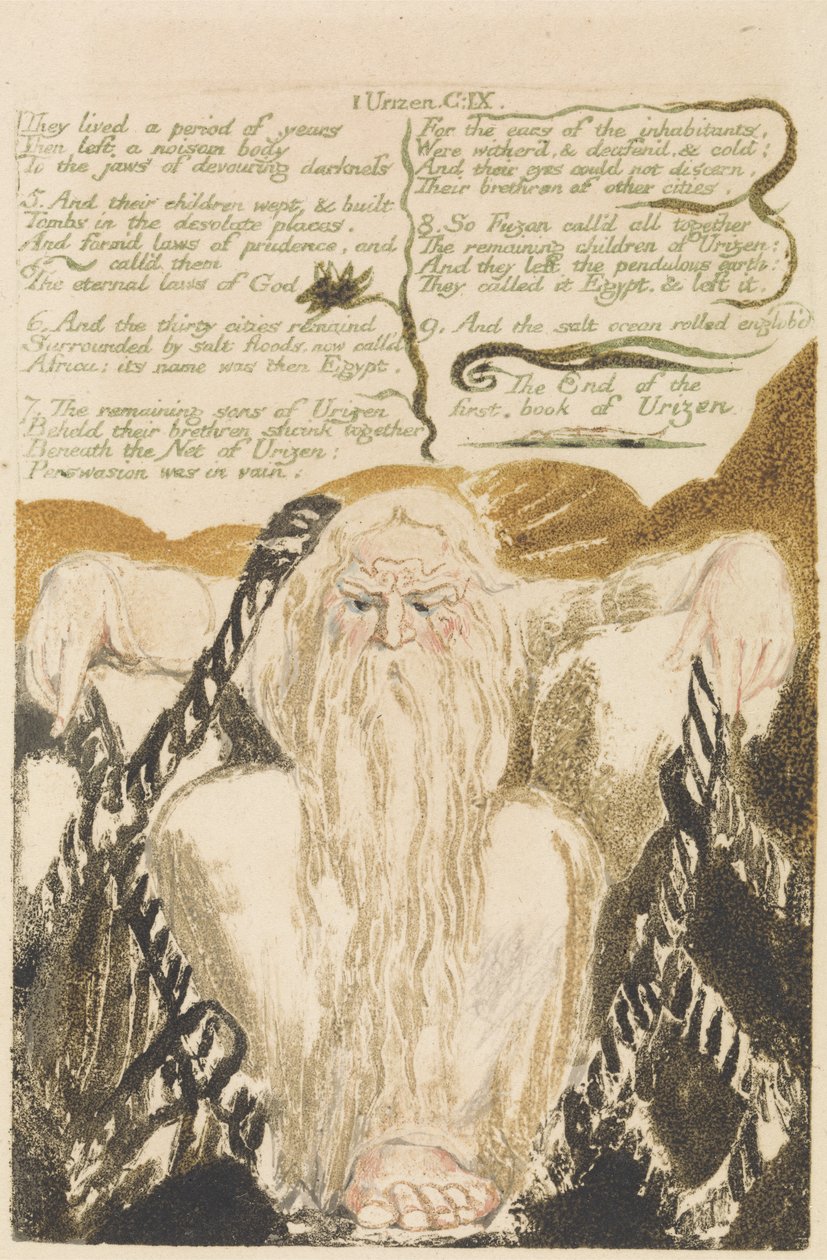 De har levt en period av år, plåt 25 från The First Book of Urizen, 1794 (reliefetsning med wc) av William Blake