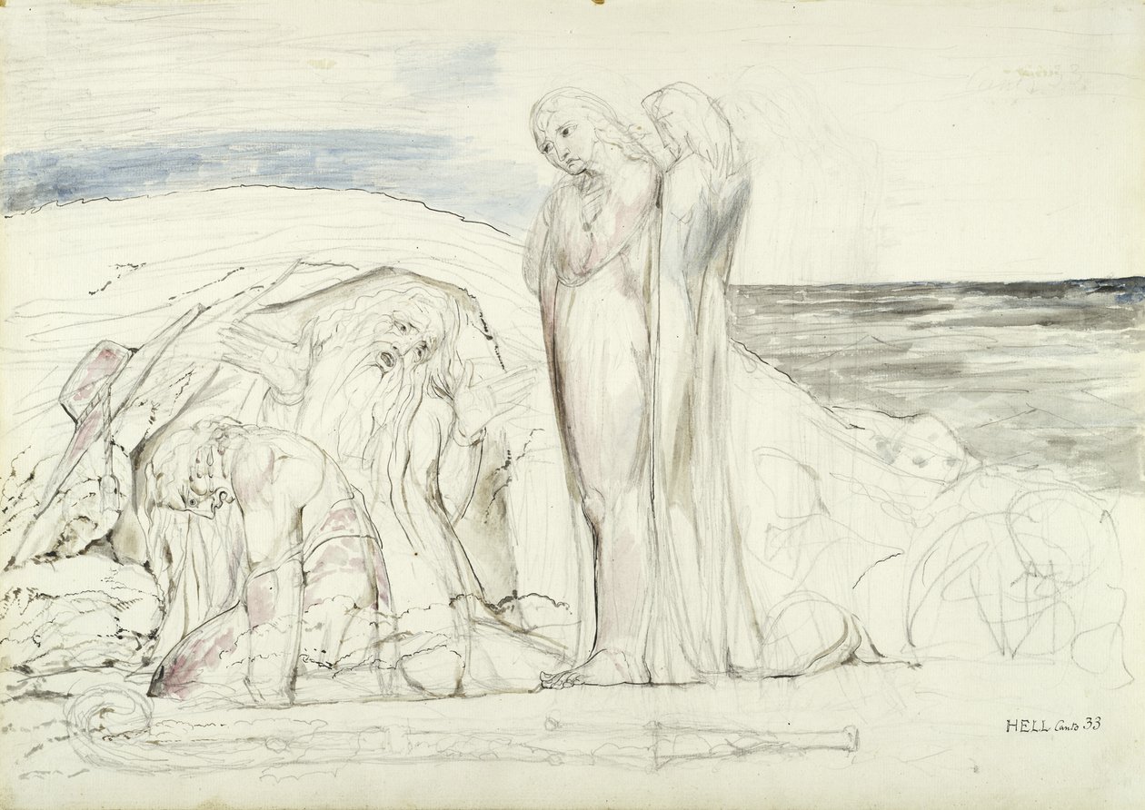 Ugolinos berättelse, illustration till den gudomliga komedin av Dante Alighieri, 1824-27 (penna och bläck med wc över penna och krita på papper) av William Blake