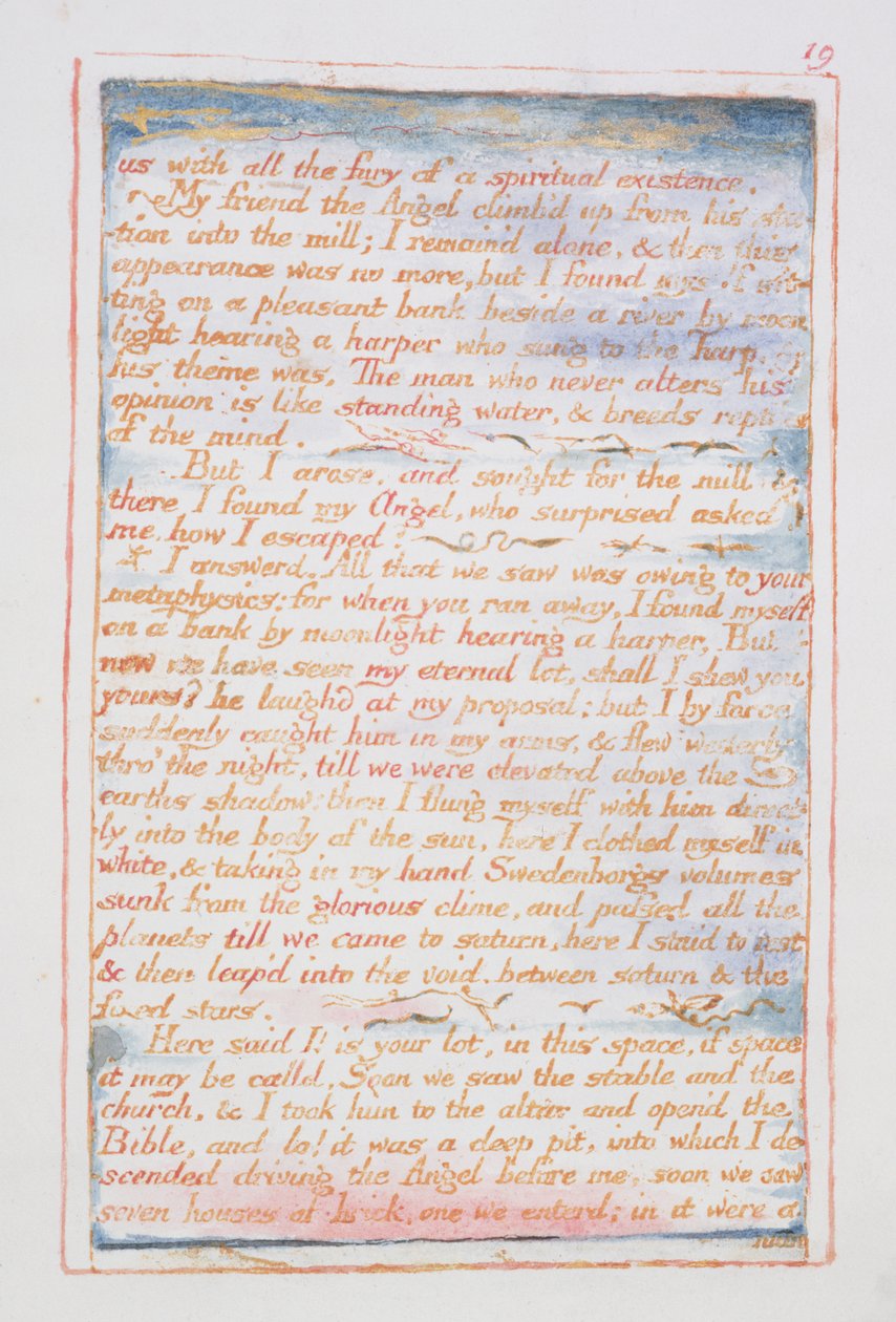 Oss med all raseri av en andlig existens..., text från The Marriage of Heaven and Hell, c.1790-3 (reliefetsning färdig i penna och akvarell) av William Blake