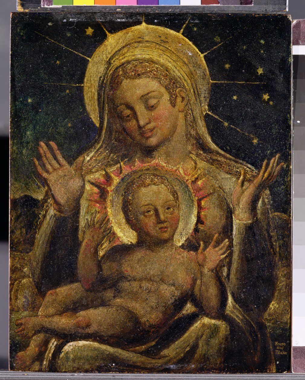 Jungfru och barn, 1825 (tempera på panel) av William Blake