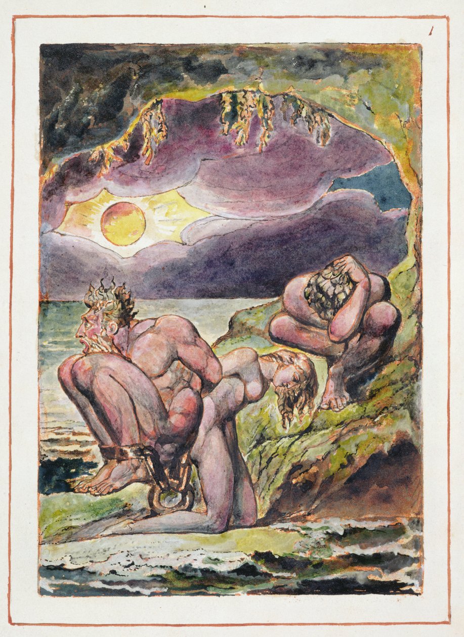 Visions of the Daughters of Albion: Frontispice, designad 1793, färdig c.1815 (reliefetsning med penna och wc på papper) av William Blake