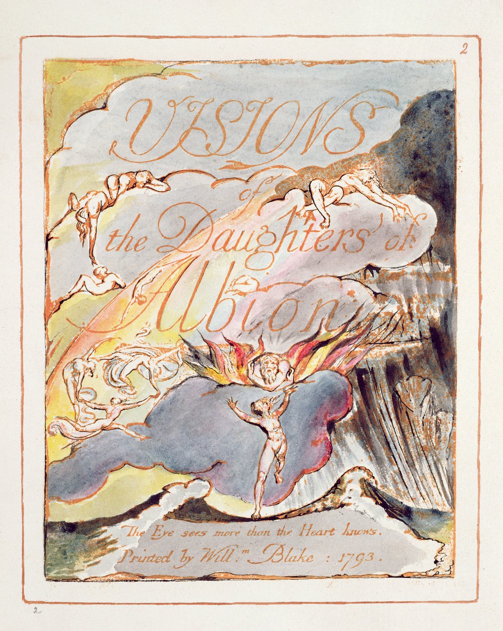Visioner från Albions döttrar: Titelsida, ritad 1793, färdigställd ca 1815 (reliefgravyr med penna och wc på papper) av William Blake