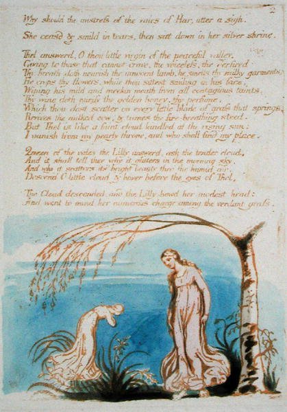 Why Should the Mistress..., plansch 4 från The Book of Thel, 1789 (reliefgrafit tryckt i brunt med wc på papper) av William Blake