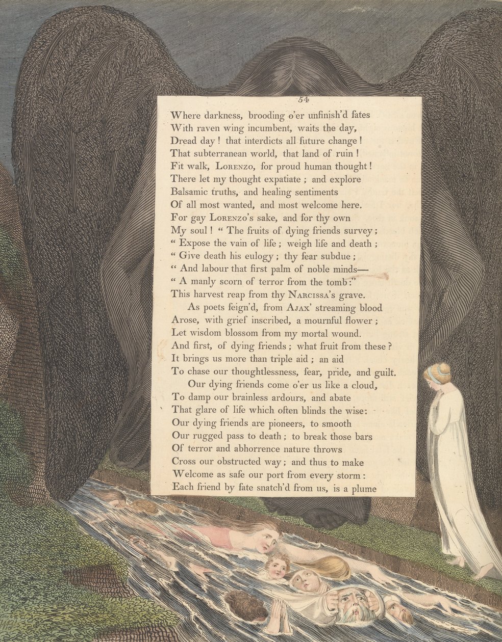 Youngs Night Tankes, Sida 54, Dödens dal! den hushd cimmerian vale av William Blake