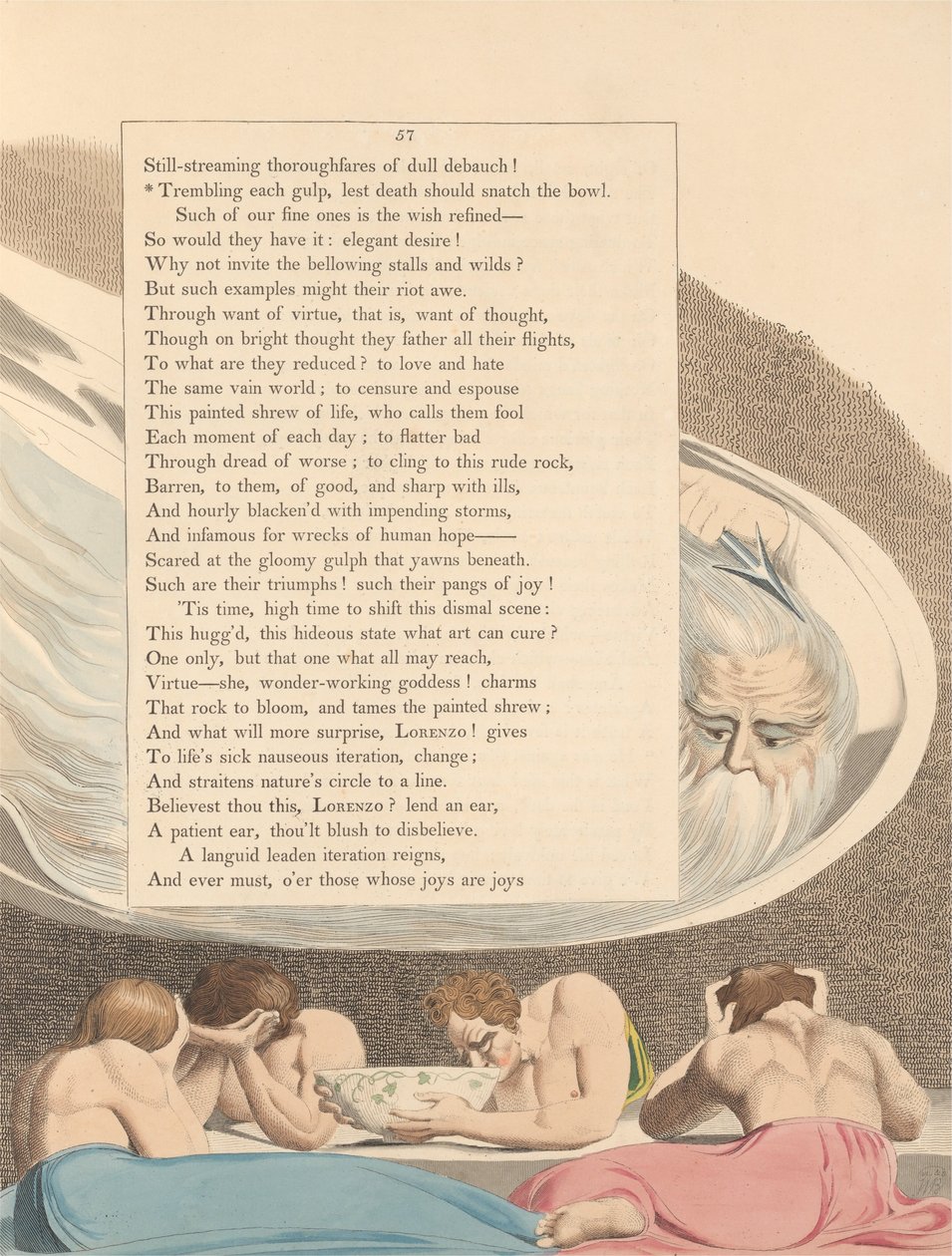 Youngs Night Thoughts, Page 57, Trembling Each Gulp, Lest Death Should Snatch the Bowl av William Blake