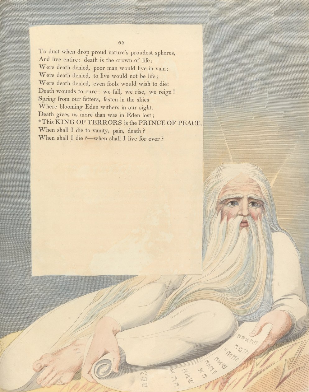 Youngs Night Thoughts, sida 63, Denna kung av skräck är fredsfyrsten av William Blake
