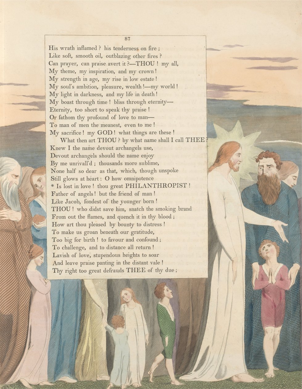 Youngs Night Thoughts, Page 87, Is Lost in Love! Thou Great Philanthropist av William Blake