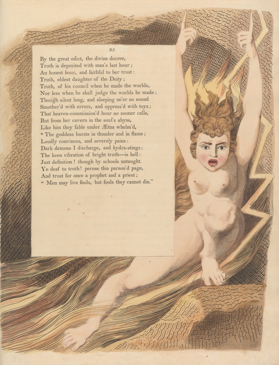 Youngs Night Thoughts, Sida 95, Gudinnan brister i åska och i låga av William Blake