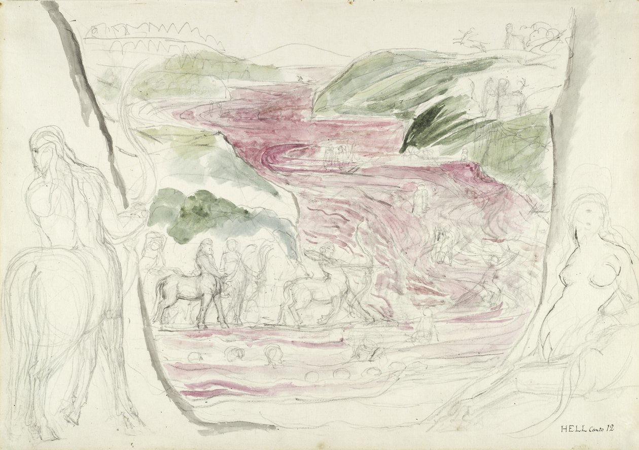 illustration till den gudomliga komedin av Dante Alighieri, 1824-27 (penna och bläck med wc över penna och krita på papper) av William Blake
