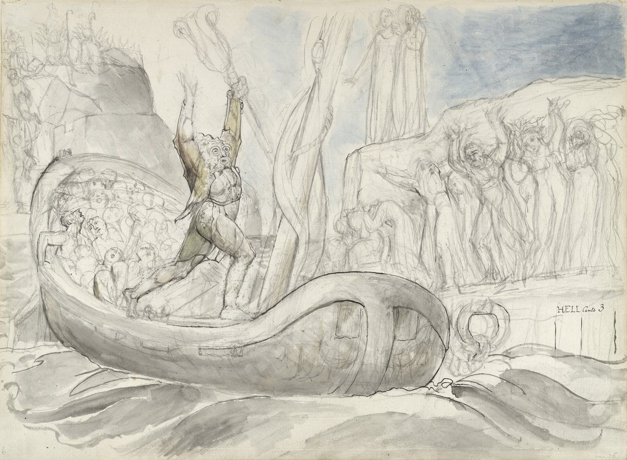 illustration till den gudomliga komedin av Dante Alighieri, 1824-27 (penna och bläck med wc över penna och krita på papper) av William Blake