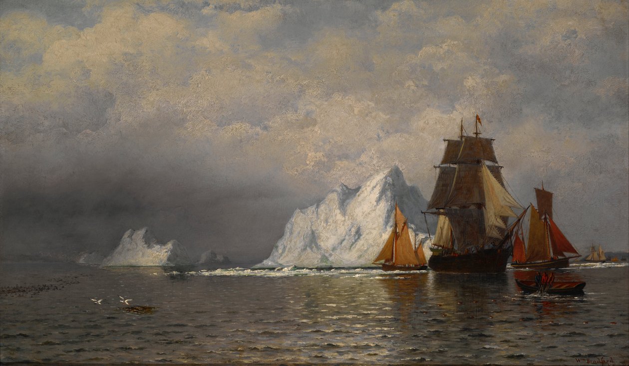 Valfångare och fiskefartyg nära Labradors kust av William Bradford