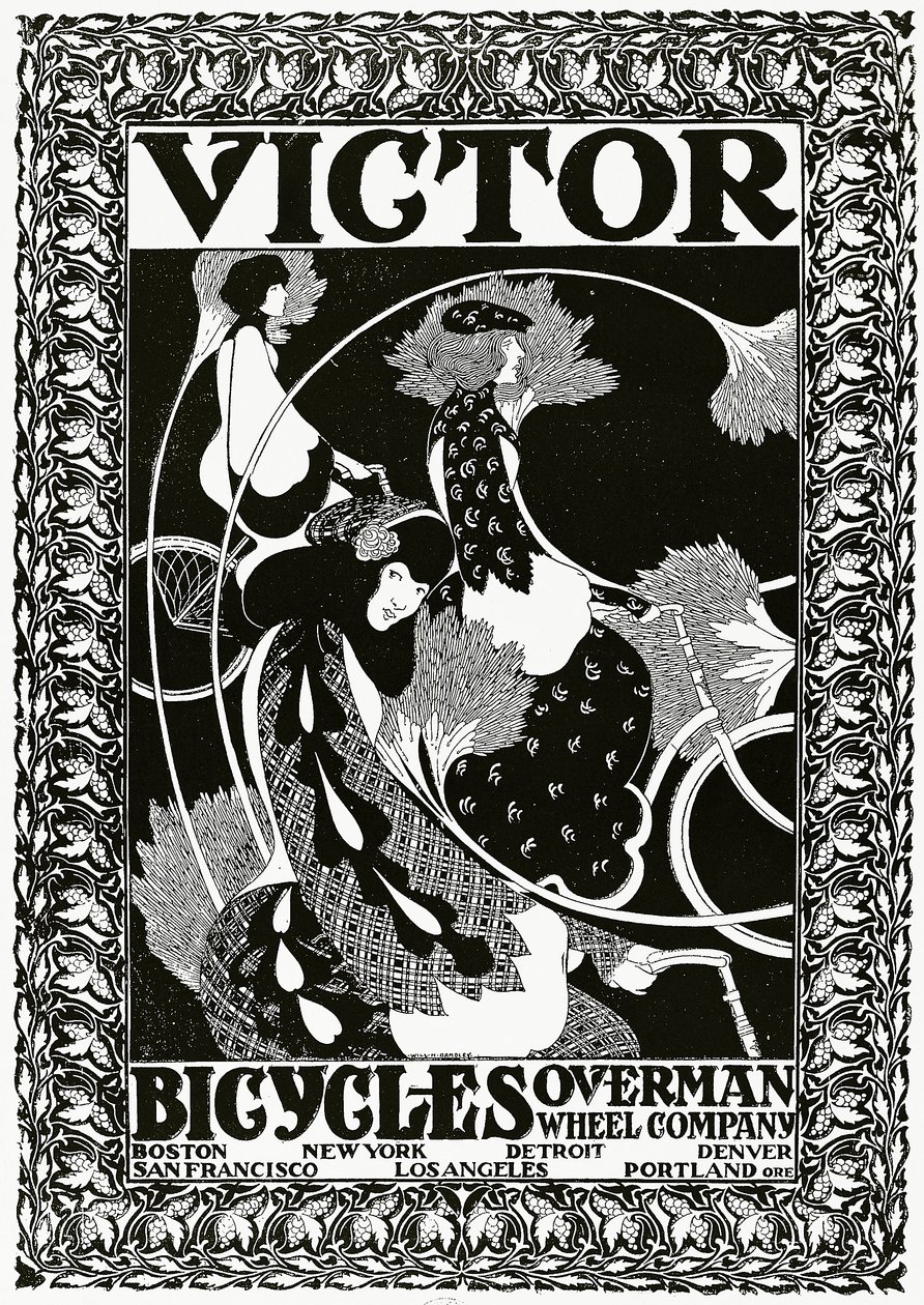 Affisch som annonserar Victor Bicycles, 1895 av William Bradley