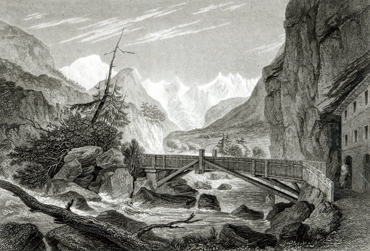 Mont Blanc från St. Didiers bad, graverad av C.Westwood av William Brockedon