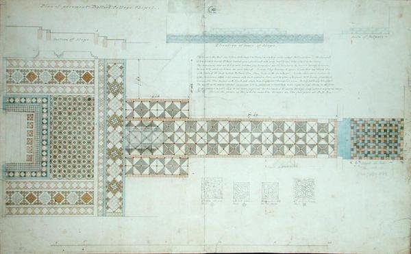 Design for a Pavement, Balliol College Chapel, Oxford, 1854-57 (svart bläck, penna och wc på papper) av William Butterfield