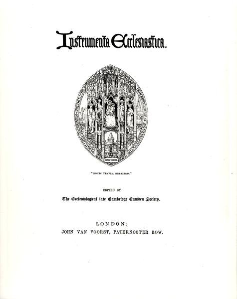 Titelsidan för Instrumenta Ecclesiastica, Series One, publicerad 1847 av William Butterfield