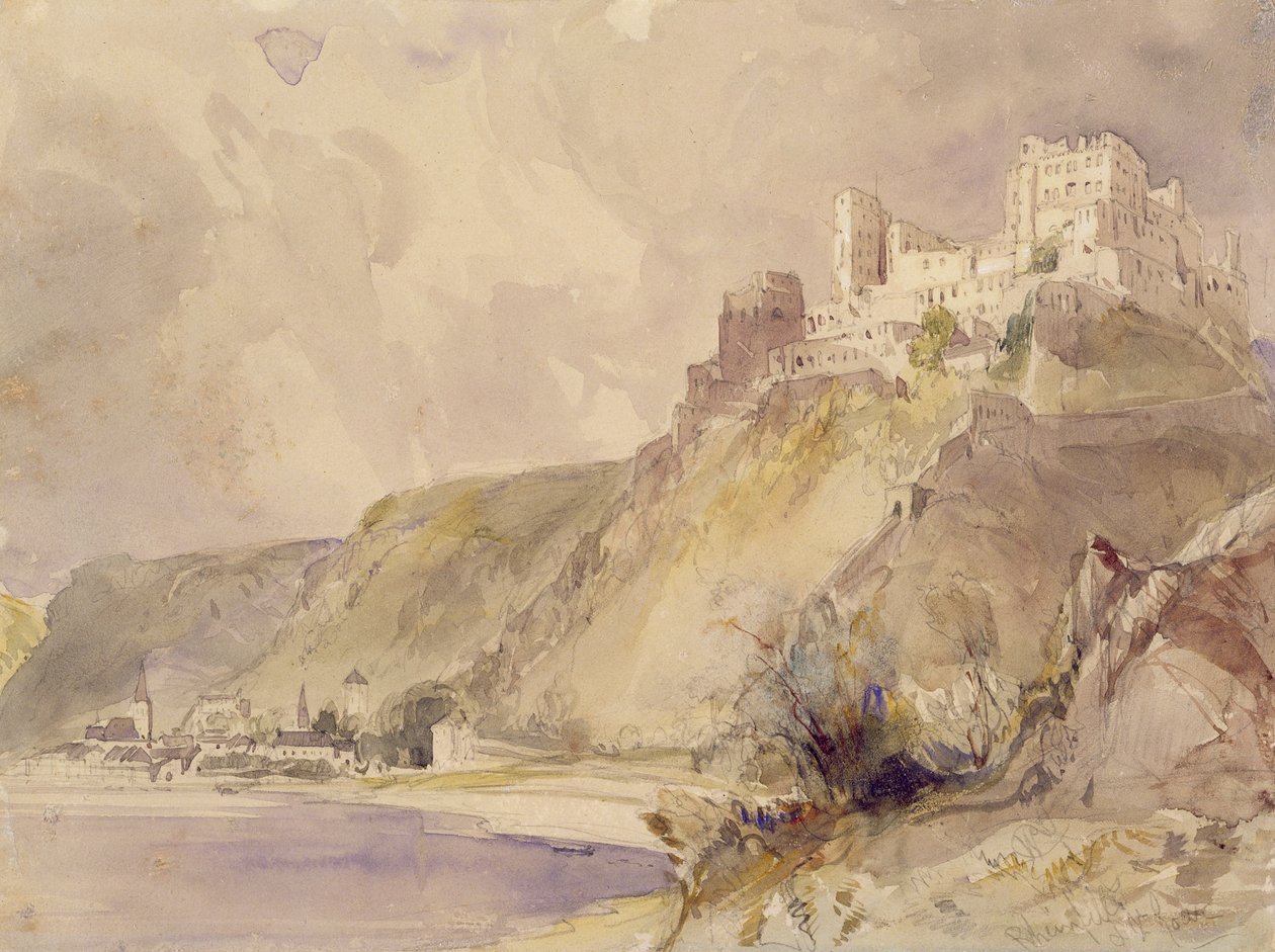 Rheinfels och St. Goar (wc på papper) av William Callow